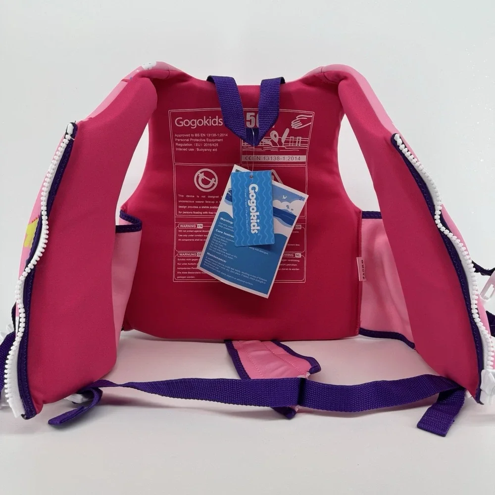 Gogokids Kids Swim Float Vest Life Jacket Pink Dino Size L NWT 50N